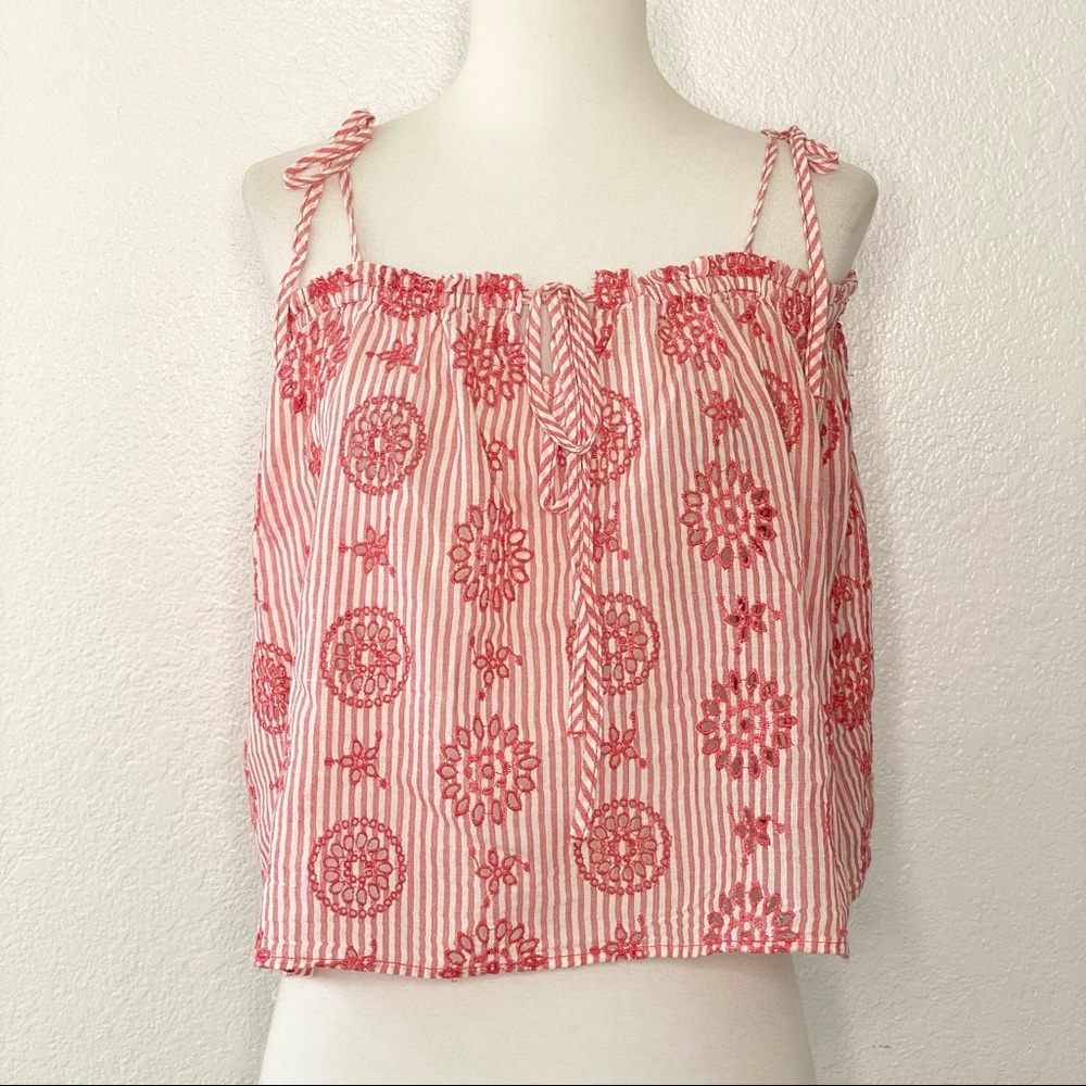 AERIE Red Flower Striped Blouse